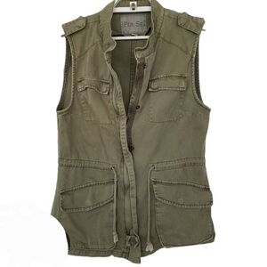 Per Se Women's Army Green 4 Cargo Pockets Layering Utility Vest, Size Large